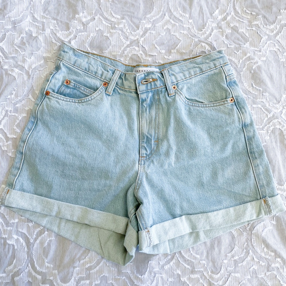 Topshop Roll Hem Denim Mom Shorts